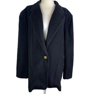 Vtg Westbound Wool Blend Blazer Womans Sz 14 Black Office Career Menswear Preppy